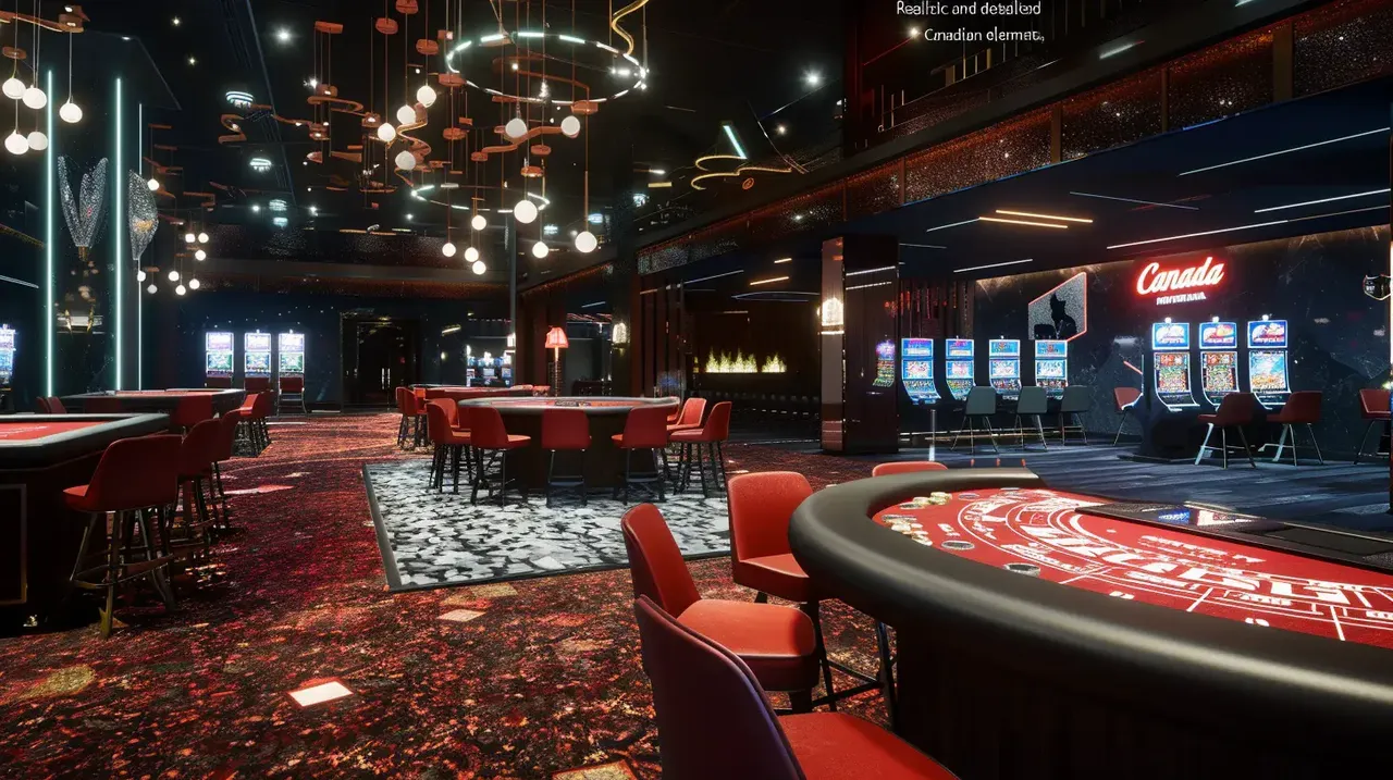 Casino-atmosfære med spilleautomater og neonlys